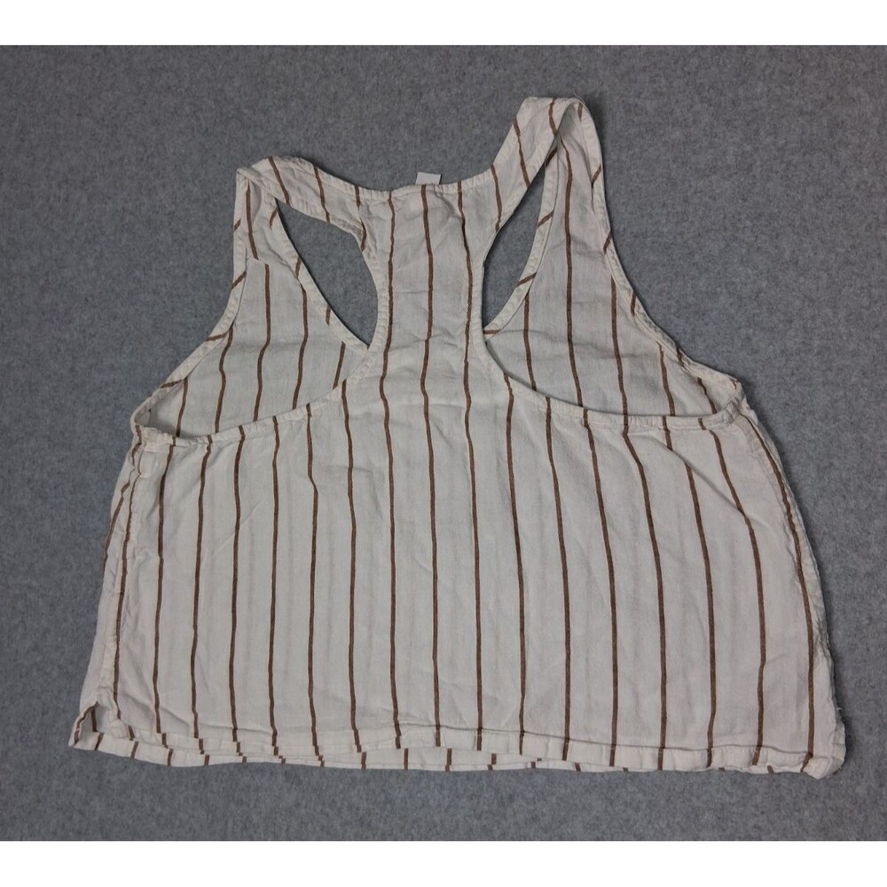 Stars Above Linen Blend Cropped Racerback Tank Top Size L Pinstripe Coastal Boho - Picture 10 of 10